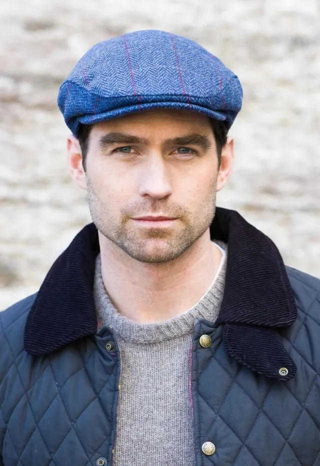 Aran Wool Hats|Mens Caps*Sweater Shop Trinity Cap Light Blue Herringbone col.110