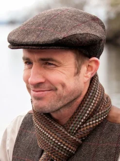 Aran Wool Hats|Mens Caps*Sweater Shop Trinity Flat Cap Dark Brown Herringbone 335-1