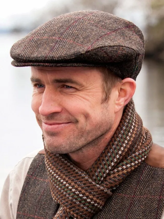 Aran Wool Hats|Mens Caps*Sweater Shop Trinity Flat Cap Dark Brown Herringbone 335-1