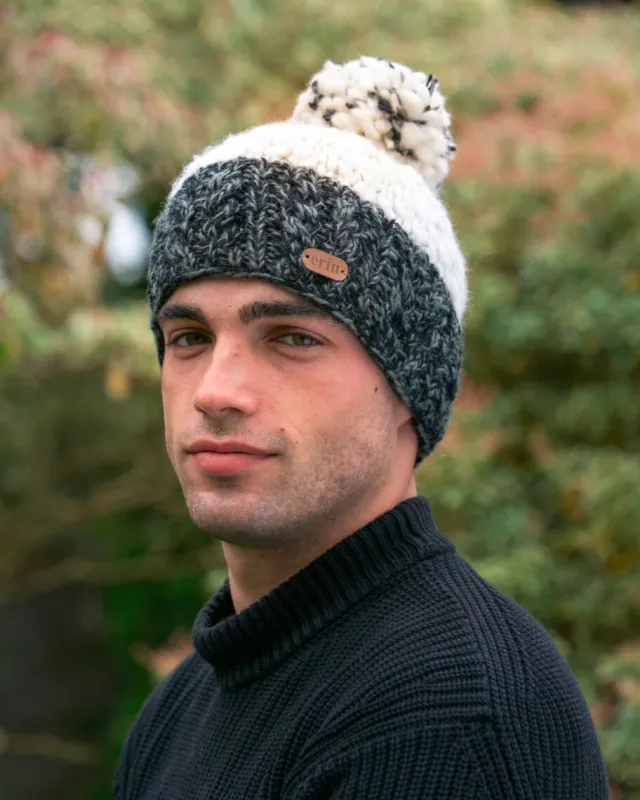 Aran Wool Hats|Mens Caps*Sweater Shop Uneven Wool Bobble Hat Charcoal