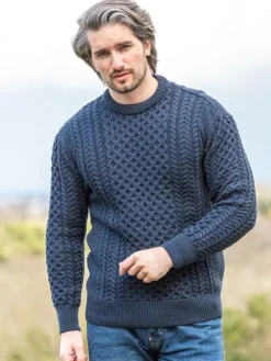 Mens Fisherman Sweaters|Mens Knitwear*Sweater Shop Unisex 100% Merino Wool Aran Sweater - Blackwatch
