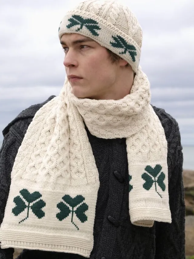 Aran Wool Hats*Sweater Shop Unisex Aran Hat with Shamrocks