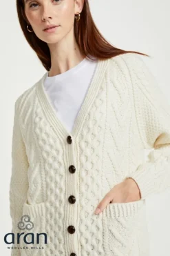 Hand Knit Sweaters|Ladies Cardigans*Sweater Shop Unisex Handknit V-Neck Button Cardigan - Natural