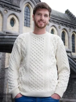 Mens Fisherman Sweaters|Mens Knitwear*Sweater Shop Unisex Heavyweight Aran Sweater Natural