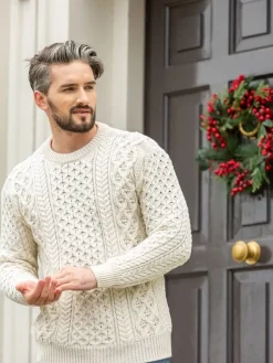 Mens Fisherman Sweaters|Mens Knitwear*Sweater Shop Unisex Heavyweight Aran Sweater Natural
