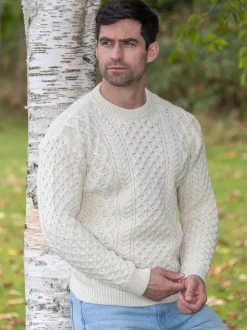 Mens Fisherman Sweaters|Mens Knitwear*Sweater Shop Unisex Heavyweight Aran Sweater Natural