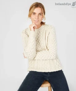 Womens Irish Knitwear|Womens Aran Fisherman Sweaters*Sweater Shop Unisex Heavyweight Aran Sweater - Natural