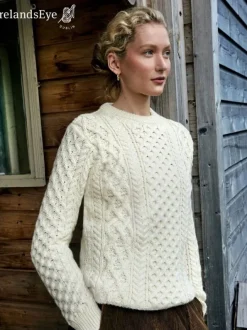 Womens Irish Knitwear|Womens Aran Fisherman Sweaters*Sweater Shop Unisex Heavyweight Aran Sweater - Natural