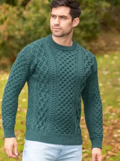 Mens Fisherman Sweaters|Mens Knitwear*Sweater Shop Unisex Heavyweight Aran Sweater Evergreen