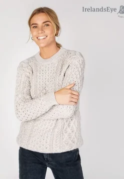 Womens Irish Knitwear|Womens Aran Fisherman Sweaters*Sweater Shop Unisex Heavyweight Aran Sweater Silver Marl