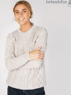 Womens Irish Knitwear|Womens Aran Fisherman Sweaters*Sweater Shop Unisex Heavyweight Aran Sweater Silver Marl
