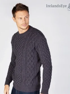 Mens Fisherman Sweaters|Mens Knitwear*Sweater Shop Unisex Heavyweight Aran Sweater - Navy Marl