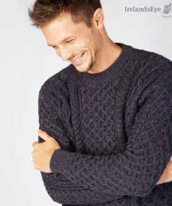 Mens Fisherman Sweaters|Mens Knitwear*Sweater Shop Unisex Heavyweight Aran Sweater - Navy Marl