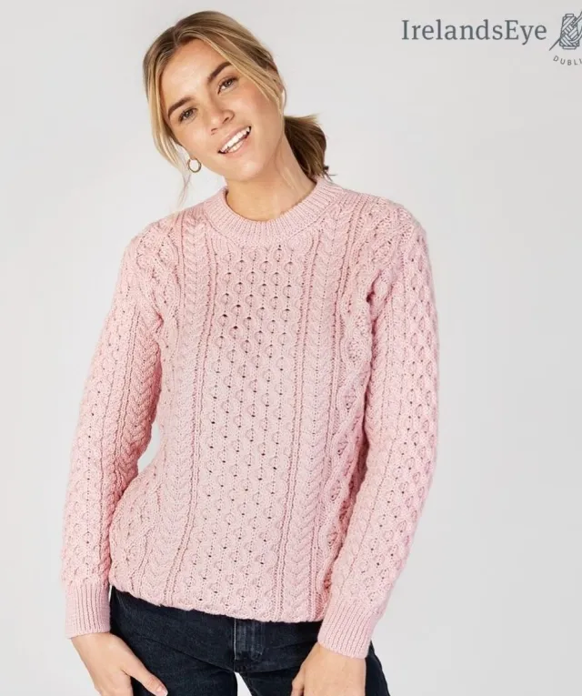 Womens Irish Knitwear|Womens Aran Fisherman Sweaters*Sweater Shop Unisex Heavyweight Aran Sweater Pink