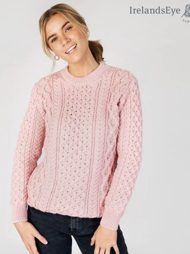 Womens Irish Knitwear|Womens Aran Fisherman Sweaters*Sweater Shop Unisex Heavyweight Aran Sweater Pink