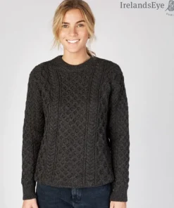 Womens Irish Knitwear|Womens Aran Fisherman Sweaters*Sweater Shop Unisex Heavyweight Aran Sweater Graphite