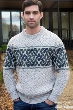 Mens Fisherman Sweaters|Mens Knitwear*Sweater Shop Unisex Jacquard Sweater Oatmeal