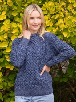 Womens Aran Fisherman Sweaters*Sweater Shop Unisex Merino Wool Aran Sweater Denim Marl