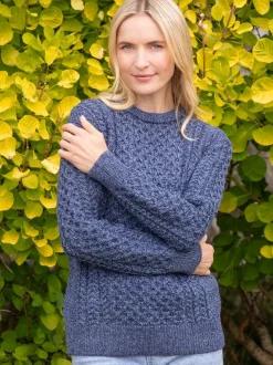 Womens Aran Fisherman Sweaters*Sweater Shop Unisex Merino Wool Aran Sweater Denim Marl