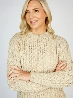 Womens Irish Knitwear|Womens Aran Fisherman Sweaters*Sweater Shop Unisex Merino Wool Aran Sweater - Parsnip