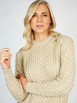 Womens Irish Knitwear|Womens Aran Fisherman Sweaters*Sweater Shop Unisex Merino Wool Aran Sweater - Parsnip