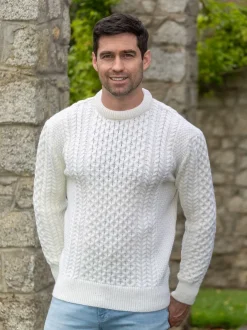 Mens Fisherman Sweaters|Mens Knitwear*Sweater Shop Unisex Merino Wool Aran Sweater - Natural