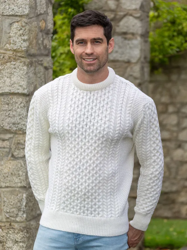 Mens Fisherman Sweaters|Mens Knitwear*Sweater Shop Unisex Merino Wool Aran Sweater - Natural