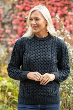 Womens Irish Knitwear|Womens Aran Fisherman Sweaters*Sweater Shop Unisex Merino Wool Aran Sweater - Blackwatch
