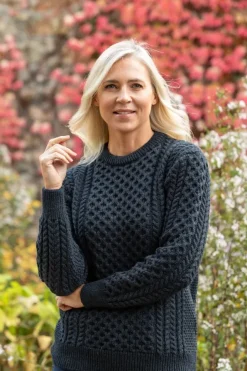 Womens Irish Knitwear|Womens Aran Fisherman Sweaters*Sweater Shop Unisex Merino Wool Aran Sweater - Blackwatch