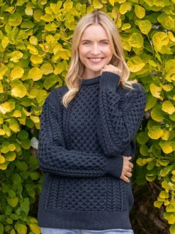 Womens Irish Knitwear|Womens Aran Fisherman Sweaters*Sweater Shop Unisex Merino Wool Aran Sweater - Blackwatch