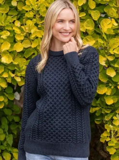 Womens Irish Knitwear|Womens Aran Fisherman Sweaters*Sweater Shop Unisex Merino Wool Aran Sweater - Blackwatch