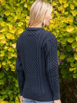 Womens Irish Knitwear|Womens Aran Fisherman Sweaters*Sweater Shop Unisex Merino Wool Aran Sweater - Blackwatch