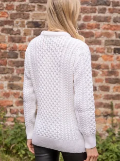 Womens Irish Knitwear|Womens Aran Fisherman Sweaters*Sweater Shop Unisex Merino Wool Aran Sweater Natural