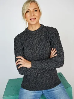 Womens Irish Knitwear|Womens Aran Fisherman Sweaters*Sweater Shop Unisex Merino Wool Aran Sweater - Slate Grey