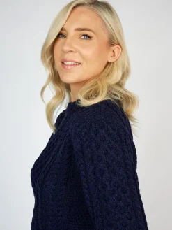 Womens Irish Knitwear|Womens Aran Fisherman Sweaters*Sweater Shop Unisex Merino Wool Aran Sweater Deep Water Blue