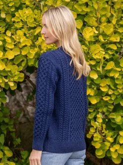 Womens Irish Knitwear|Womens Aran Fisherman Sweaters*Sweater Shop Unisex Merino Wool Aran Sweater Deep Water Blue