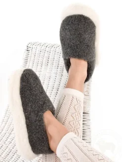 Wool Slippers|Slippers*Sweater Shop Unisex Merino Wool Slippers Charcoal