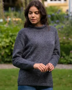 Mens Fisherman Sweaters*Sweater Shop Unisex Roll Neck Merino Wool Sweater Slate