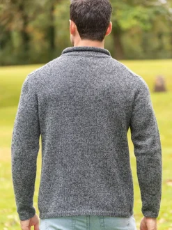 Mens Fisherman Sweaters*Sweater Shop Unisex Roll Neck Merino Wool Sweater Slate