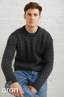Mens Fisherman Sweaters|Mens Knitwear*Sweater Shop Unisex Super Soft Merino Wool Sweater Charcoal