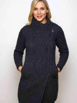 Womens Irish Knitwear|Ladies Cardigans*Sweater Shop Womens Aran sweater Coat side zip