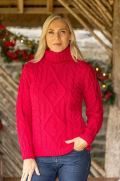 Womens Irish Knitwear*Sweater Shop Womens Turtleneck Sweater Merino Wool Red
