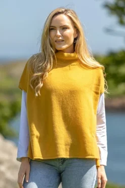 Designer Knitwear|Cashmere And Merino Wool Sweaters*Sweater Shop Wool & Cashmere Short Sleeve Sweater Mustard (One Size)