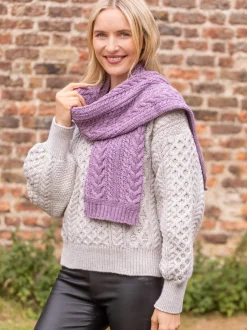 Ladies Wool Cashmere Scarves|Ladies Aran Scarves*Sweater Shop Wool and Cashmere Aran Scarf Lavender