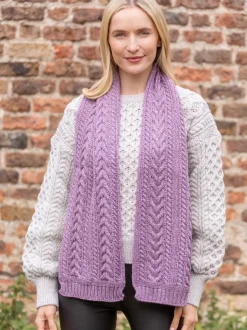 Ladies Wool Cashmere Scarves|Ladies Aran Scarves*Sweater Shop Wool and Cashmere Aran Scarf Lavender