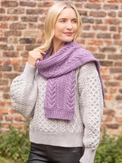 Ladies Wool Cashmere Scarves|Ladies Aran Scarves*Sweater Shop Wool and Cashmere Aran Scarf Lavender