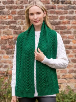 Ladies Wool Cashmere Scarves|Ladies Aran Scarves*Sweater Shop Wool and Cashmere Aran Scarf Green