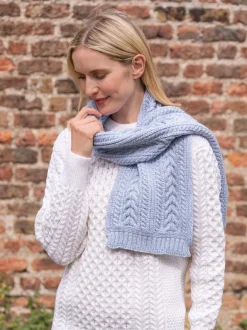 Ladies Wool Cashmere Scarves|Ladies Aran Scarves*Sweater Shop Wool and Cashmere Aran Scarf Sky Blue