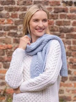 Ladies Wool Cashmere Scarves|Ladies Aran Scarves*Sweater Shop Wool and Cashmere Aran Scarf Sky Blue