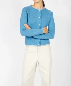 Womens Irish Knitwear|Cashmere And Merino Wool Sweaters*Sweater Shop Wool and Cashmere Cardigan Azure Blue